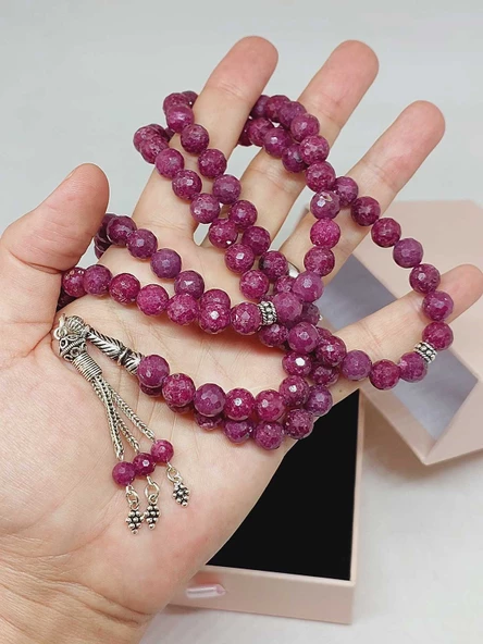 Yakut Taşı Faset Kesim 99luk Tesbih 8mm 925 Ayar Gümüş Malzeme - 2