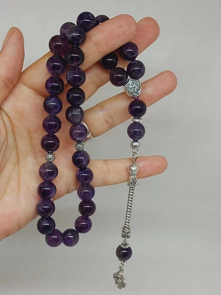 Ametist Taşı Koyu Renk 33lük Tesbih 10mm (18600) - Resim 5