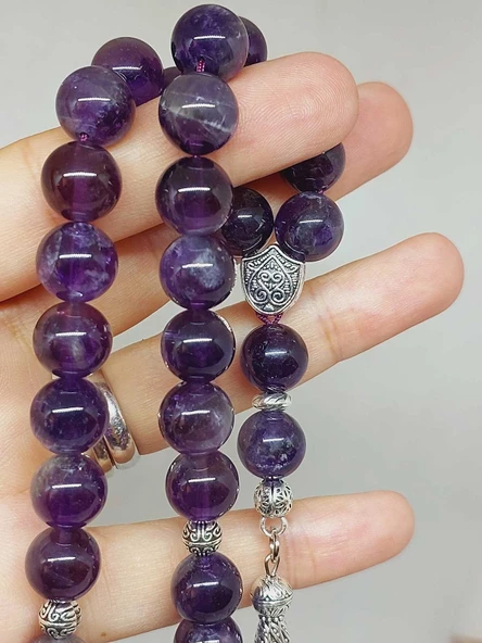 Ametist Taşı Koyu Renk 33lük Tesbih 10mm (18600) - Resim 2