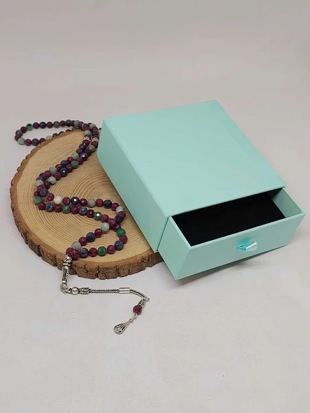 Yakut & Safir & Zümrüt Taşı Faset Kesim 99luk Tesbih 6mm 925 Ayar Gümüş Malzeme - 6