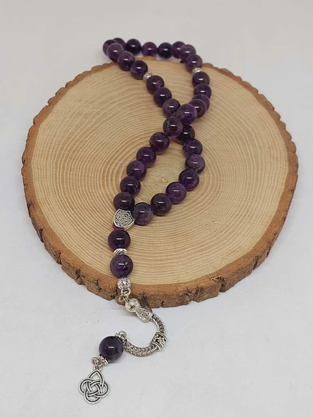 Ametist Taşı Koyu Renk 33lük Tesbih 10mm (18600) - Resim 4