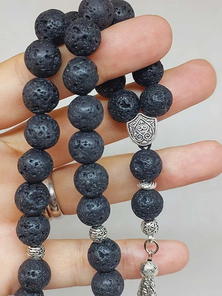 Lav Taşı Siyah Renkli 33lük Tesbih 10mm (9028) - Resim 2