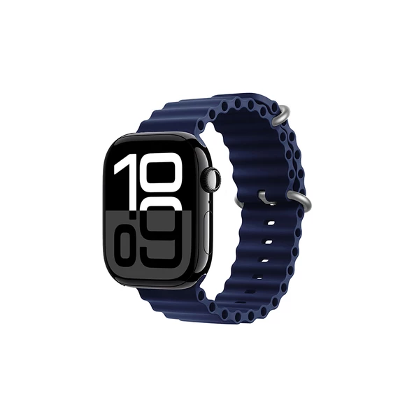 KNY Apple Watch 10.Nesil 42 MM İçin Delikli Metal Kopçalı Renkli Silikon Kayış-Kordon KRD-75 Lacivert