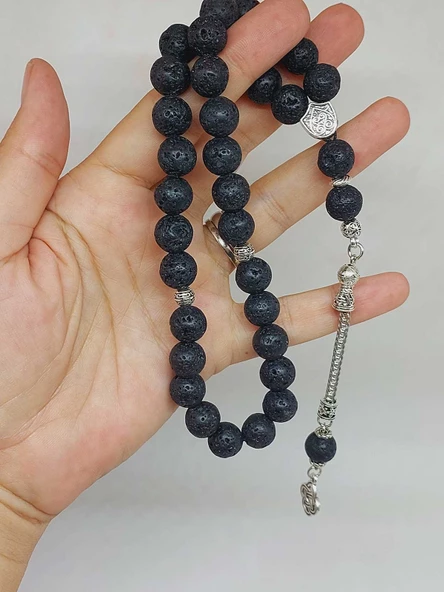 Lav Taşı Siyah Renkli 33lük Tesbih 10mm (9028) - Resim 5