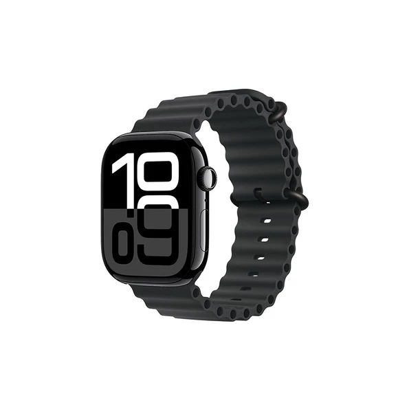 KNY Apple Watch 10.Nesil 42 MM İçin Delikli Metal Kopçalı Renkli Silikon Kayış-Kordon KRD-75 Siyah