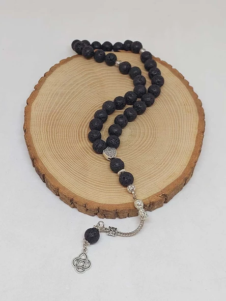 Lav Taşı Siyah Renkli 33lük Tesbih 10mm (9028) - Resim 4