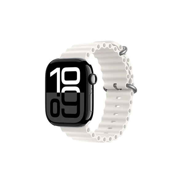 KNY Apple Watch 10.Nesil 42 MM İçin Delikli Metal Kopçalı Renkli Silikon Kayış-Kordon KRD-75 Beyaz