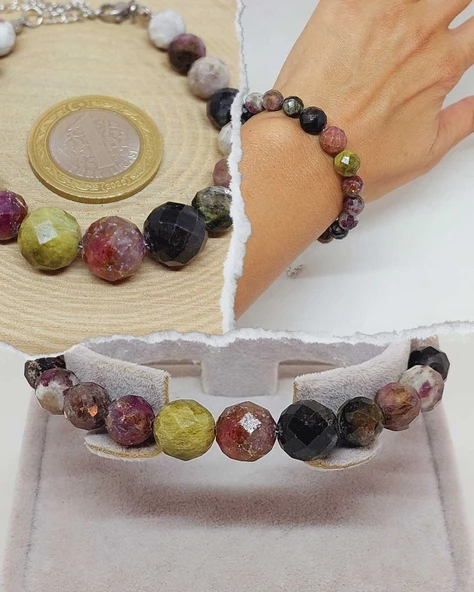 Parlayan Yıldızlar Serisi Turmalin Taşı Karışık Renkler Tasarım Bileklik ürün görseli