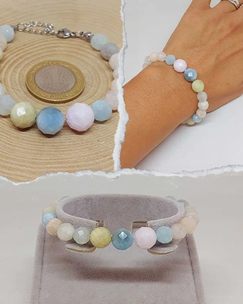 Parlayan Yıldızlar Serisi Morganit Taşı Tasarım Bileklik ürün görseli