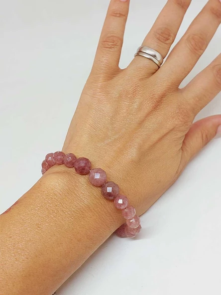 Parlayan Yıldızlar Serisi Çilek Kuvars Taşı Tasarım Bileklik - Resim 2