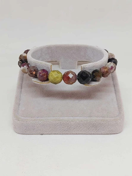 Parlayan Yıldızlar Serisi Turmalin Taşı Karışık Renkler Tasarım Bileklik - Resim 4