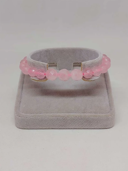 Parlayan Yıldızlar Serisi Pembe Kuvars Taşı Tasarım Bileklik - Resim 4