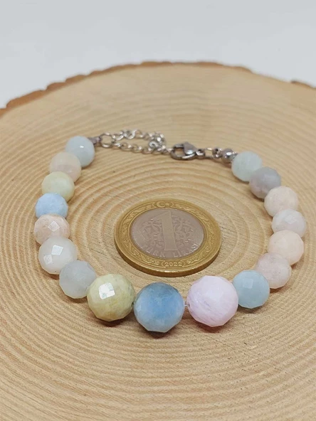 Parlayan Yıldızlar Serisi Morganit Taşı Tasarım Bileklik - Resim 3