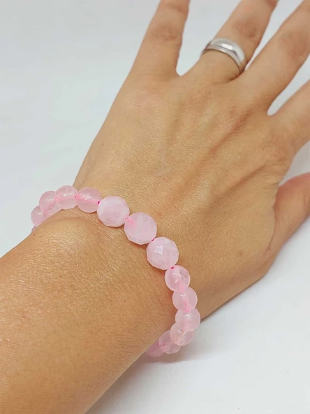 Parlayan Yıldızlar Serisi Pembe Kuvars Taşı Tasarım Bileklik - Resim 2