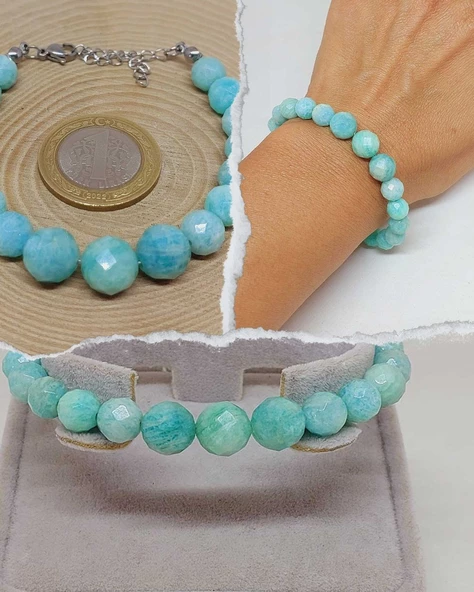 Parlayan Yıldızlar Serisi Amazonit Taşı Tasarım Bileklik ürün görseli