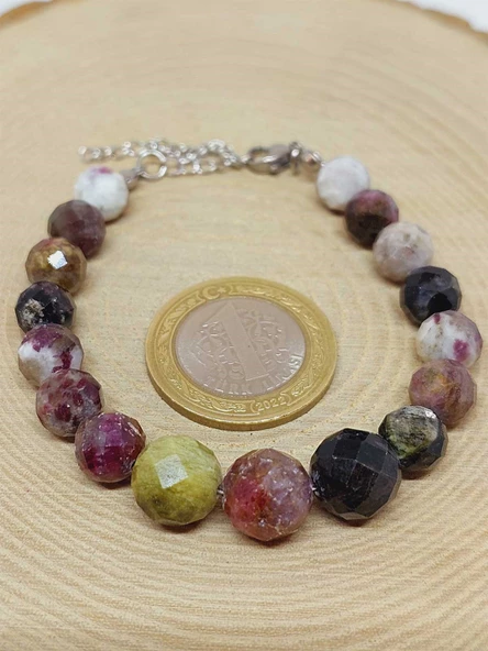 Parlayan Yıldızlar Serisi Turmalin Taşı Karışık Renkler Tasarım Bileklik - Resim 3