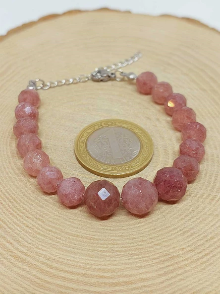 Parlayan Yıldızlar Serisi Çilek Kuvars Taşı Tasarım Bileklik - Resim 3