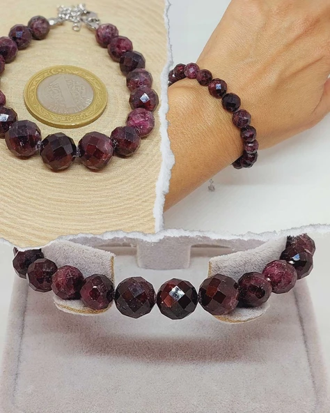 Parlayan Yıldızlar Serisi Lal (Granat-Garnet) Taşı Tasarım Bileklik ürün görseli
