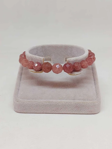 Parlayan Yıldızlar Serisi Çilek Kuvars Taşı Tasarım Bileklik - Resim 4
