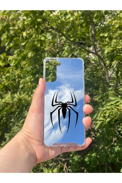 Samsung S21 Plus Uyumlu Aynalı Spider Desenli Darbe Kamera Korumalı Silikon Telefon Kılıfı