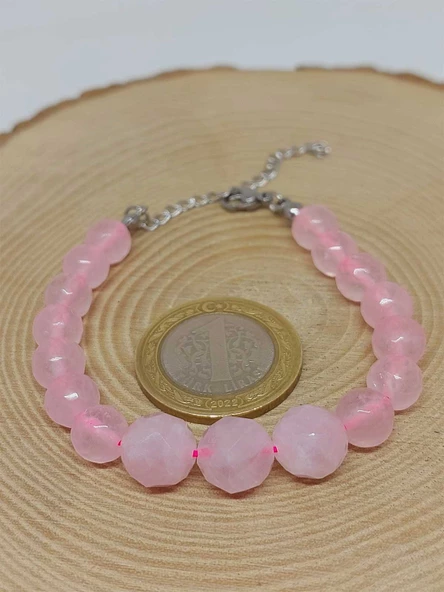 Parlayan Yıldızlar Serisi Pembe Kuvars Taşı Tasarım Bileklik - Resim 3