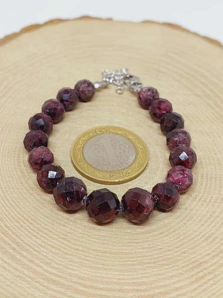 Parlayan Yıldızlar Serisi Lal (Granat-Garnet) Taşı Tasarım Bileklik - Resim 3