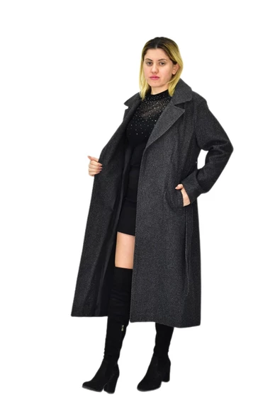 Kadın Balık Sırtı Uzun Kaşe Kaban BGL-ST04116 - Resim 7