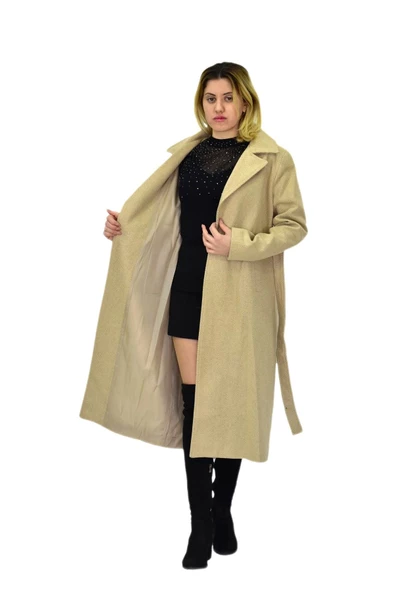 Kadın Balık Sırtı Uzun Kaşe Kaban BGL-ST04116 - Resim 8