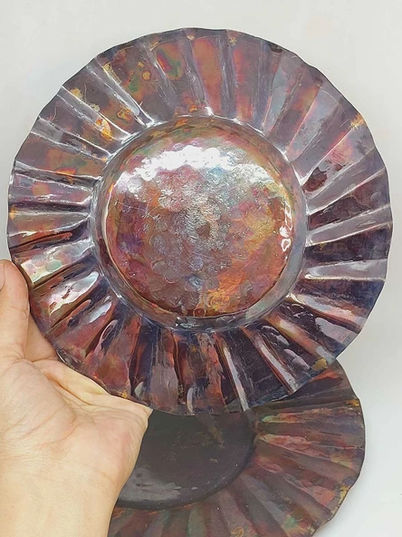 Dekoratif Otantik El Yapımı Bakır Tabak Orta Boy - Resim 4