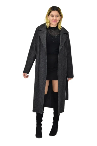 Kadın Balık Sırtı Uzun Kaşe Kaban BGL-ST04116 - Resim 11