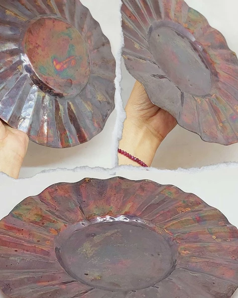 Dekoratif Otantik El Yapımı Bakır Tabak Büyük Boy ürün görseli