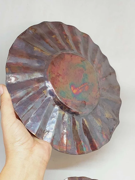 Dekoratif Otantik El Yapımı Bakır Tabak Büyük Boy - Resim 4