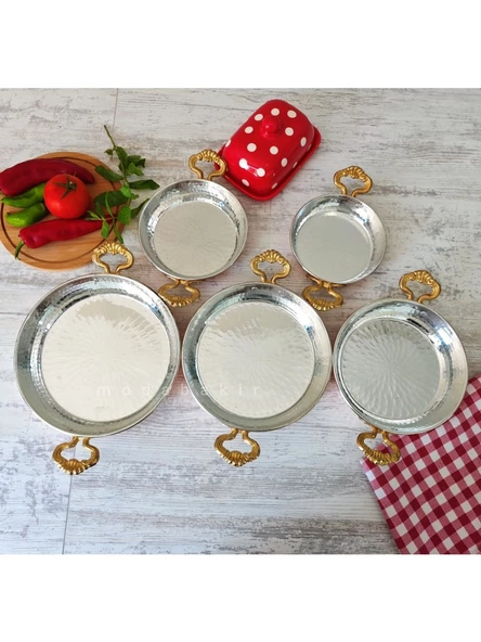Kalın Bakır Takım 3 lü Bakır Tava Sahan Seti El İşlemeli Dövme Yumurta Tavası 14cm+18cm+22cm - 4