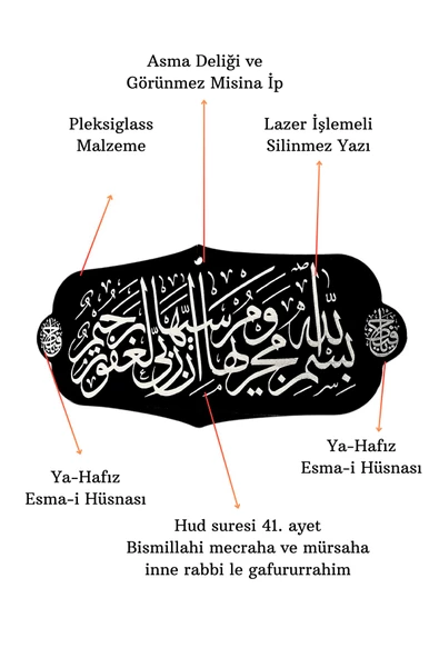 Dikiz Aynası Süsü Hud Suresi 41. Ayet Yolculuk Duası Bismillahi Mecraha ve Mürsaha inne Rabbi... - 2