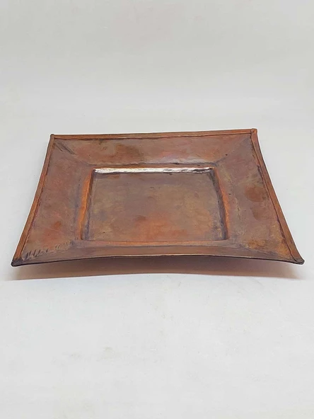 Dekoratif Otantik El Yapımı Kare Bakır Tabak Orta Boy - Resim 2