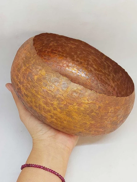 Dekoratif Otantik El Yapımı Bakır Bowl Kase Büyük Boy - 4
