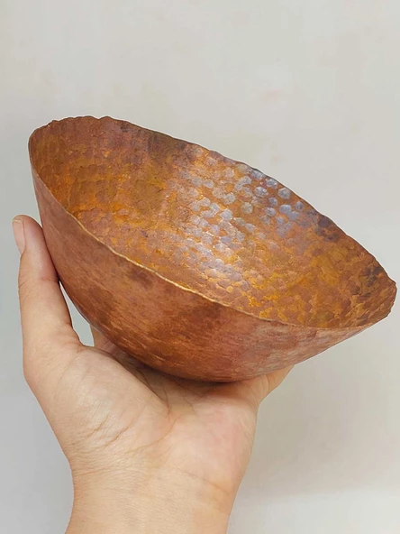 Dekoratif Otantik El Yapımı Bakır Kase Büyük Boy - Resim 2