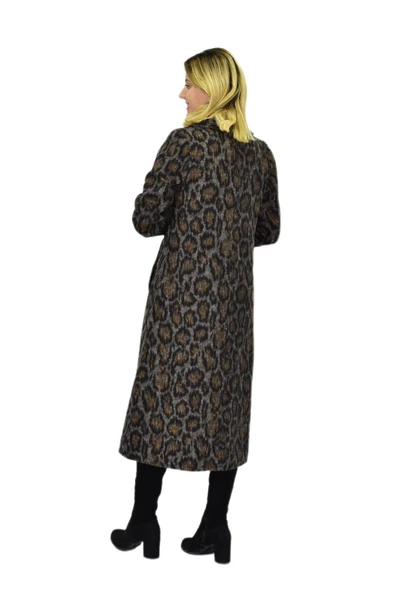 Kadın Leopar Desenli Uzun Kaşe Kaban BGL-ST04114 - Resim 7