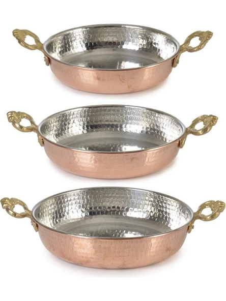 Takım Kalın Bakır 3 lü Bakır Tava Sahan Seti El İşlemeli Dövme Yumurta Tavası 14cm+18cm+22cm - 2