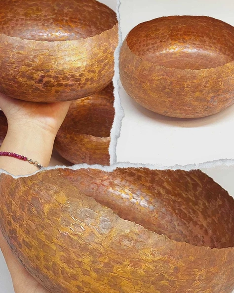 Dekoratif Otantik El Yapımı Bakır Bowl Kase Büyük Boy