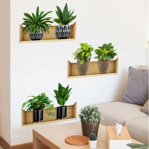 Periboia Raflı Bitki Tasarımlı Yapışkanlı Sticker 20*30 cm 3lü Set - Resim 3