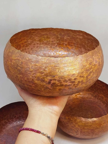 Dekoratif Otantik El Yapımı Bakır Bowl Kase Büyük Boy - 2
