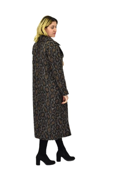 Kadın Leopar Desenli Uzun Kaşe Kaban BGL-ST04114 - Resim 6