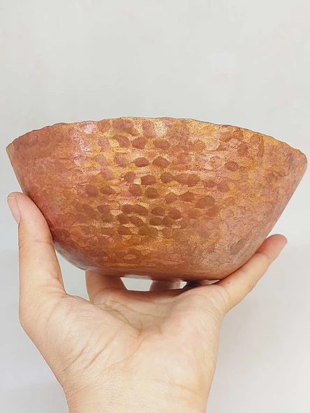 Dekoratif Otantik El Yapımı Bakır Kase Büyük Boy - Resim 4