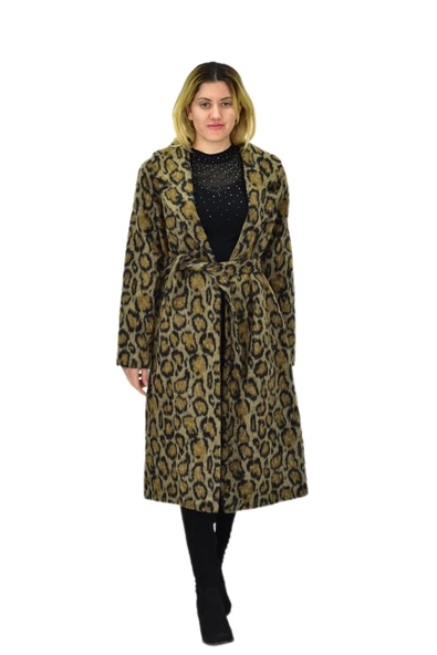 Kadın Leopar Desenli Uzun Kaşe Kaban BGL-ST04064 - 3