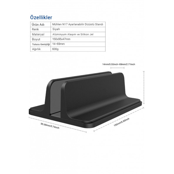 Mühlen N17 Taşınabilir Alüminyum Alaşımlı Tekli Tablet Standı - 4