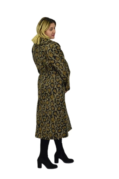 Kadın Leopar Desenli Uzun Kaşe Kaban BGL-ST04064 - 6