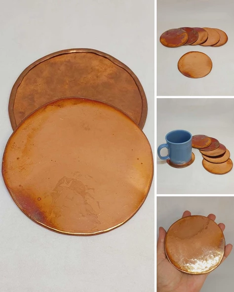 Dekoratif Otantik El Yapımı Desensiz Bakır Bardak Altlığı 6'lı Set