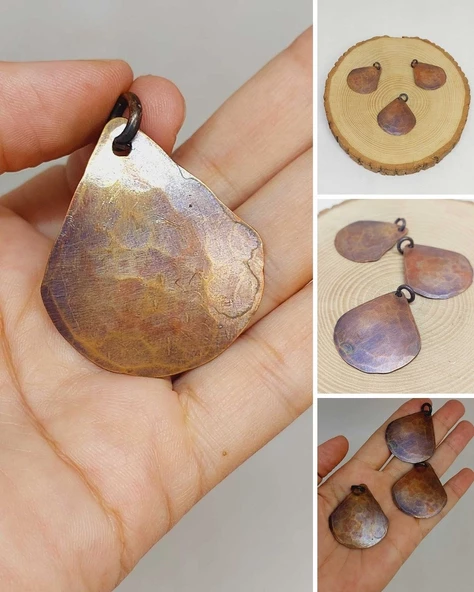 Otantik El Yapımı Damla Bakır Kolye Ucu