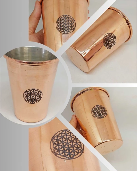 Otantik El Yapımı Yaşam Çiçeği Desenli Bakır Bardak (55540)